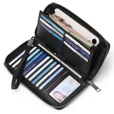 Carteira Feminina de Couro PU Anti-Roubo com RFID Grande Capacidade Múltiplos Compartimentos para Cartões e Bolso para