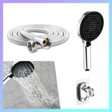 Conjunto de chuveiro de mão, mangueira de chuveiro 1,5m, chuveiro circular, base sem perfuração, acessórios de banheiro