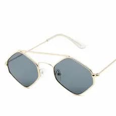 Óculos De Sol Poligonais Ocean Para Mulheres Com Armação De Metal Retrô E Design De Feixe Duplo