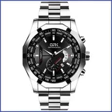 ORUSS Relógio De Negócios Masculino De Luxo Com Calendário Duplo Luminoso-Aço Inoxidável 30 Metros À Prova D'água