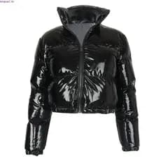 Jaquetas puffer metalizada feminina, malha cirrê, lamê, vinil, fosca ou corta vento