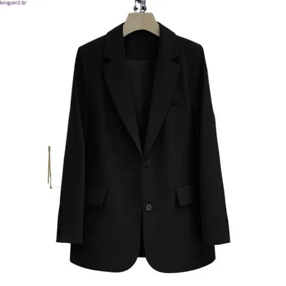 Blazer Rosa Feminino Casual Solto Ajuste Estilo Coreano Único Breasted Dois Botões Manga Comprida Bolso HEDL