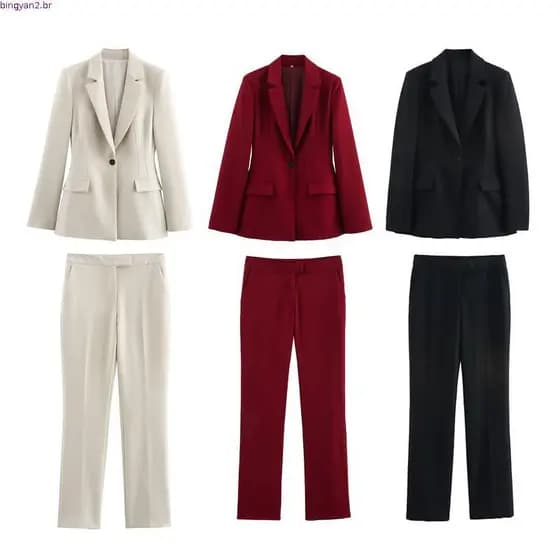 2025 Primavera Novo Estilo Roupas Femininas com Almofadas de Ombro Blazer Slim-fit2204696 2204590 Calças largas2198696 2