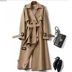 Casaco Longo Feminino Coreano para Primavera e Outono, Manga Longa, Dupla Abotoadura, Elegante, Trench Coat, Roupas Casu