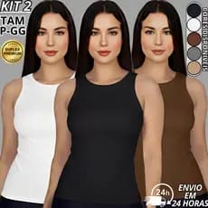 KIT 2 Regata Blusinha Feminina Suplex Premium Forro Duplo Blusa básica P M G GG