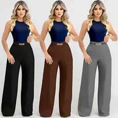 Kit 2 Calça Pantalona Alfaiataria Premium Feminina Wide Leg Com Cinto Bolso e Ziper Lateral PROMOÇÃO