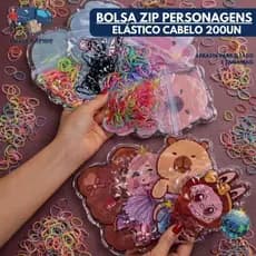 Kit 2 bolsas personagens 100un cada elástico/borrachinha silicone colorido acessórios cabelo penteados infantil menina