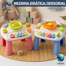 Mesa didática educativa sensorial infantil painel musical luz e volante mesinha interativa e diversão para seu bebê