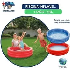 Piscina inflável infantil 140 litros diversão para crianças menino menina leve resistente prática azul e vermelha