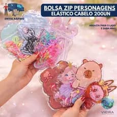 Kit 2 bolsas personagens 100un cada elástico/borrachinha silicone colorido acessórios cabelo penteados infantil menina