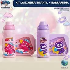 Kit lancheira infantil completa marmita com divisórias talheres potinho garrafinha lanche escolar passeio viagem menina