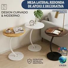 Mesa de apoio lateral e canto mesinha decoração para sofá cabeceira escrivaninha home office tampo madeira base metal