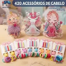 Kit acessórios de cabelo infantil para meninas elásticos/borracinhas xuxinhas presilhas para penteados