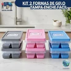 Kit 2 forma de gelo tampa enche fácil e fundo de silicone 12 cubos BPA free forminha de gelo freezer organizado