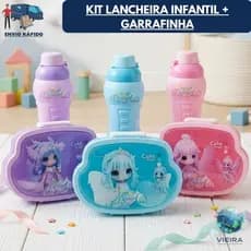 Kit lancheira infantil completo marmita com divisórias talheres potinho garrafinha lanche escolar passeio viagem menina