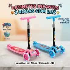 Patinete infantil 3 rodas com luz led dobrável e ajustável brinquedo presente para crianças menino menina