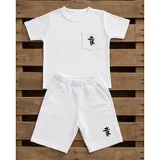 Conjunto Infantil Estiloso Menino Verão 2026 Branco Camiseta com Short Infanto Juvenil Top