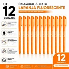 Kit 12 Marca Texto Laranja Neon Canetas Marcador De Pagina Fluorescente Ponta Resistente Traço Fino Grosso Escritório