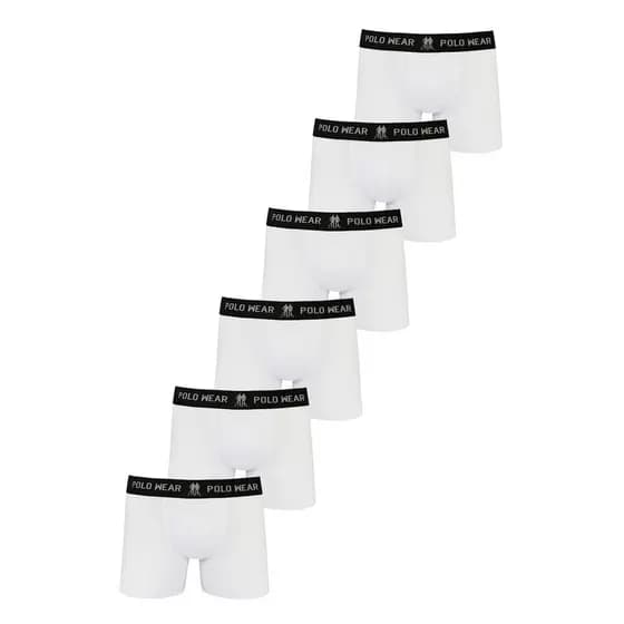 Kit 6 Cuecas Algodão Boxer Polo Wear Branco