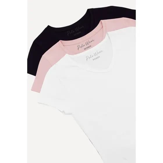 Kit 3 Camisetas Femininas Gola v Polo Wear Sortido
