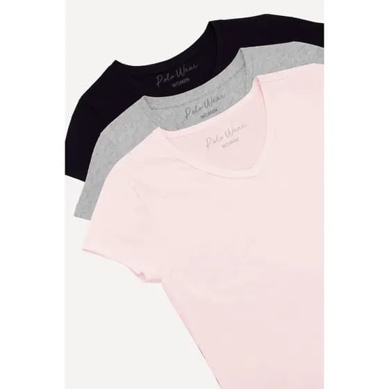 Kit 3 Camisetas Premium Femininas Polo Wear Sortido
