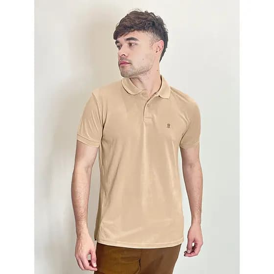 Polo Piquet Masculina Logo Silk Polo Wear Bege Medio