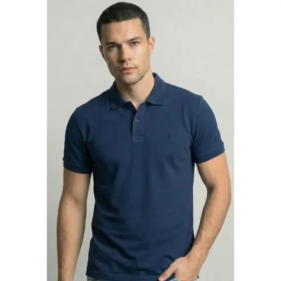 Polo Piquet Lisa Com Botão Polo Wear Marinho