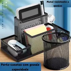 Porta Caneta Organizador De Metal Para Mesa Escritório Aramado C/ Divisórias Multiuso Porta Caneta