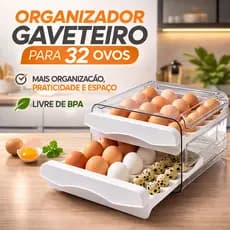 Organizador De Ovos Gaveteiro Duplo Para Geladeira Cozinha Dispenser 32 Ovos Prático Porta Ovos Empilhável Acrílico