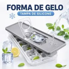 Forma de Gelo Silicone com Tampa Vedação Anti Odor para Freezer Cozinha Bebidas Drinks Prático Livre de BPA Resistente