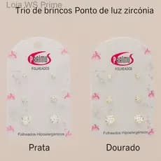 (V)Trio de Brincos Ponto de Luz Zircônia – Folheados Hipoalergênicos (Prata e Dourado)X9PH