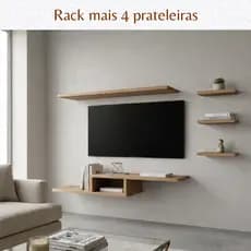Rack Suspenso e Kit 4 Prateleiras Nicho MDF Para Tv Sala Quarto Escritório