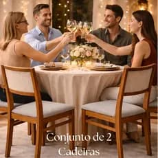 Conjunto de 2 Cadeiras Mesa De Jantar Madeira Maciça Encosto Tela Assento tecido Linho Cozinha Sala
