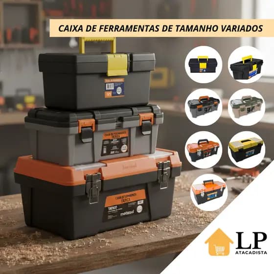 Caixa de Ferramentas 18,3 Eletricista Mecânico Oficina Cargo Pesca Baú Bandeja Fecho Metal Plástica