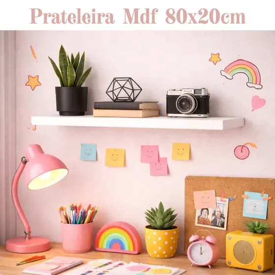Prateleiras 100% MDF 80x20 cm Com Suporte Escritório Quarto Sala Cozinha Chapa Placa MDF 15mm