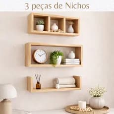 Kit 3 Peças Nicho Prateleira 100% MDF Decorativo Organizador Banheiro Cozinha Sala Quarto Escritorio