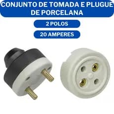 Conjunto de Tomada Industrial e Plug Macho de 2 Polos x 20A de Porcelana