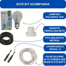 Luz para Churrasqueira - Lampada 70W 127V ou 220V, Fio e Soquete Reto - Kit Iluminação Completa