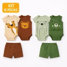 Kit 6 Peças - Trijunto Verão Menino - Body Manga Curta Regata + Shorts