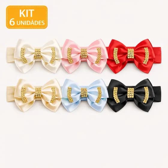 Kit 6 Faixas de Cabelo Bebê com Laço | Meia de Seda, Confortável e Não Aperta