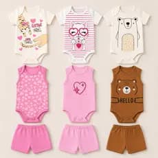 Kit 9 Peças Bebê Menina Body Manga Curta Regata Shorts Algodão Roupa de Bebê Enxoval