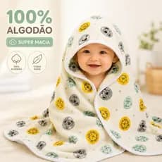 Toalha de Banho Bebê com Capuz 100% Algodão Grossa Macia Absorvente