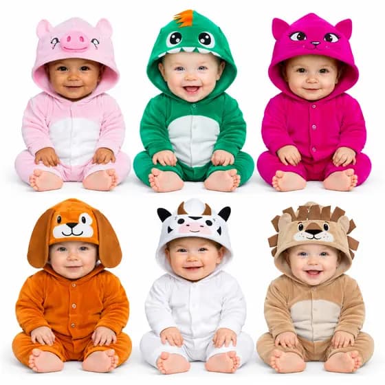 Macacão Bebê Bichinhos com Capuz  - Confortável P ao GG