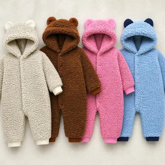 Macacão Teddy Bebê Peluciado Com Capuz Ursinho