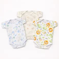 Kit Body Bebê Menino Manga Curta Algodão Canelado - Estampado, Confortável e Macio