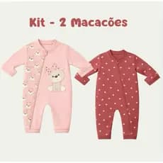 Kit 2 Macacão Bebê Menina Suedine com Zíper RN ao 1 - Confortavel e Estiloso
