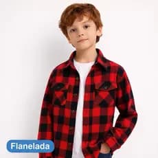Camisa Xadrez Infantil Menino Flanelada Manga Longa Estilo Lenhador Inverno