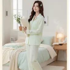 Pijama Feminino Longo Estilo Americano com Botões–Conjunto Elegante, Confortável e Ideal para Dormir ou Relaxar em Casa