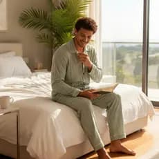 Pijama Masculino Manga Longa Malha de Alta Qualidade Não Desbota Conjunto Estampado Conforto Absoluto Home Office