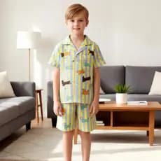 Pijama Infantil Menino Menina Verão Americano Curto Estampado Confortável Short Doll Roupa de Dormir Malha Leve